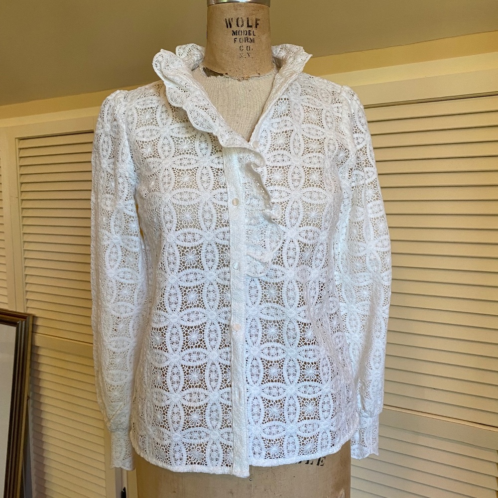 Sezane Chlo Blouse Top in Ecru Guipure Lace 32 0